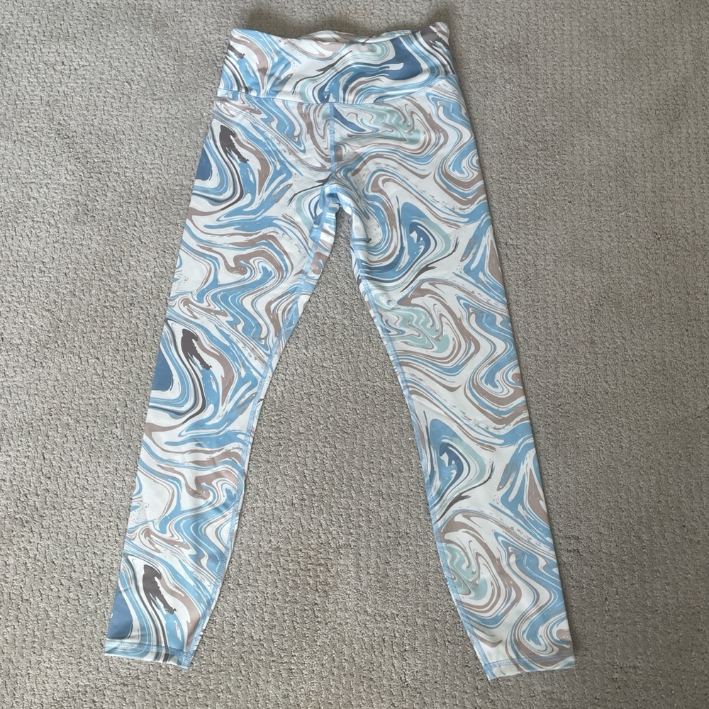 LA + Image Marble Print Athletic Leggings Size M Blue Swirl Workout